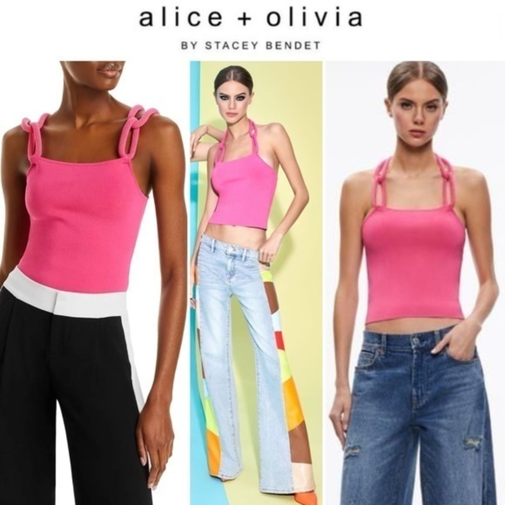 Alice Olivia Gretal Chain-Strap JerseyCamisole Top in Pink sz M NWT 295$